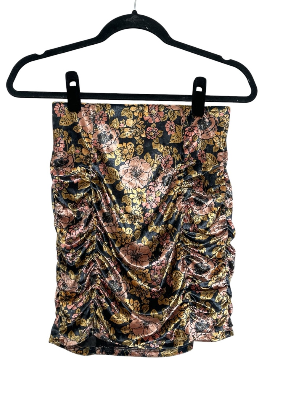 Free People Floral Velvet Ruched Mini Skirt